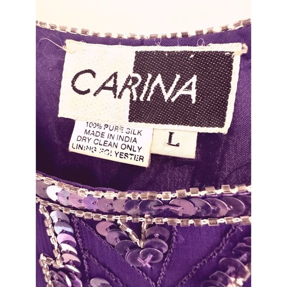 Carina Vintage Sequin Embellished Asymmetrical Silk Dress Size L Formal Event - Picture 8 of 9